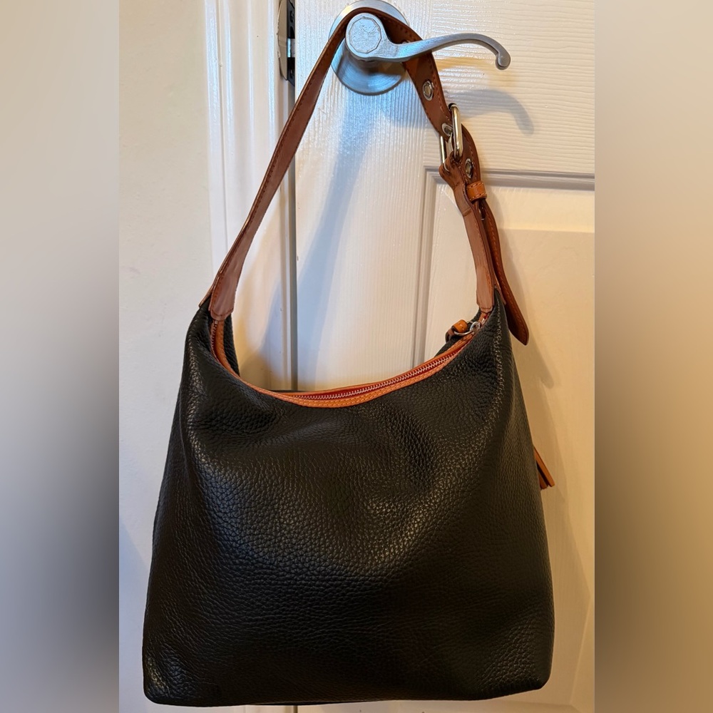 Dooney & Bourke Black Pebbled Leather Hobo with Brown Trim - Picture 2 of 13